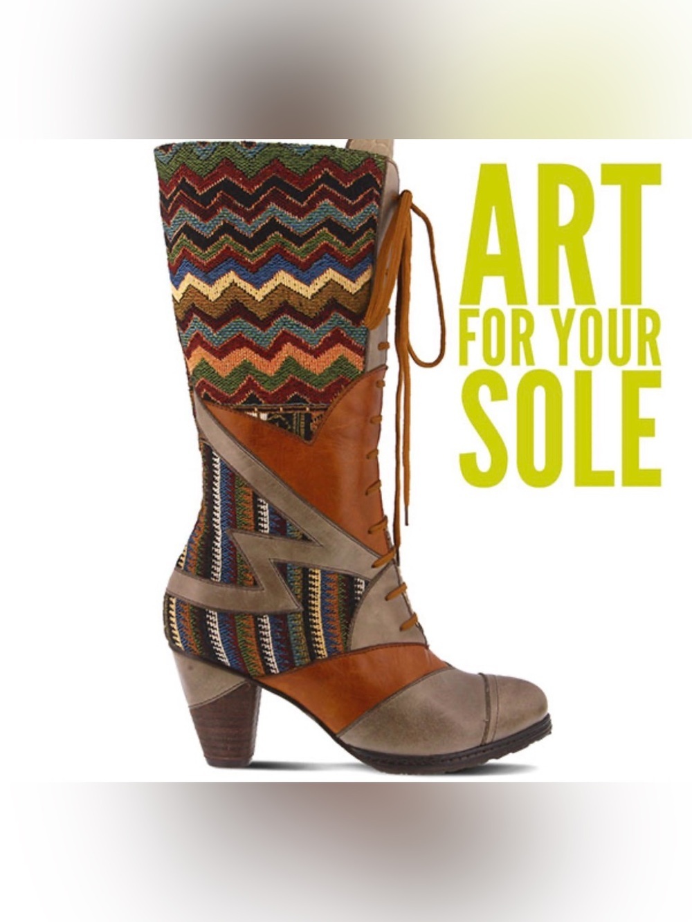 L’Artiste Multi-Color Woven Lace-Up Mid-Calf Women's Boot